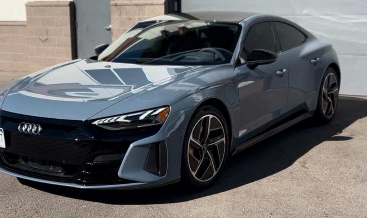 Audi E-Tron after the best detailing service and premium ceramic coating protection, showcasing a flawless, high-gloss finish with enhanced resistance to scratches, contaminants, water spots, and UV damage for an enduring, showroom-quality shine